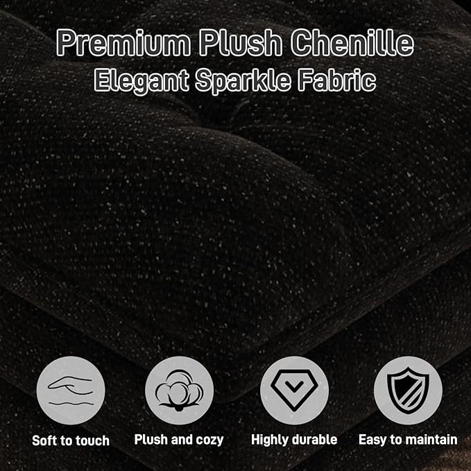 BEQAI 134"U Shaped Sectional Couches for Living Room, Oversized Modular Sectional Fluffy Couch with 2 Ottoman & Storage Console,Modern 6 Seat Living Room Sofa with Glitter Fabric,Tufted Buttons, Black