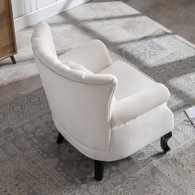 DM Furniture Velvet Accent Chairs Set of 2 with Arm Comfy Living Room Chair Mid-Century Modern Wingback Side Chair Single Sofa Couch for Bedroom Guest Room, Cream