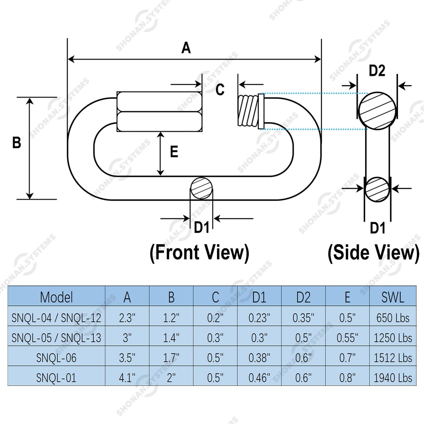 SHONAN 2.3 Inch Stainless Steel Chain Quick Links- 5 Pack 1/4" Locking Carabiners, Chain Hooks, Twist Key Ring Screw Chain Link, 650 Lbs Capacity