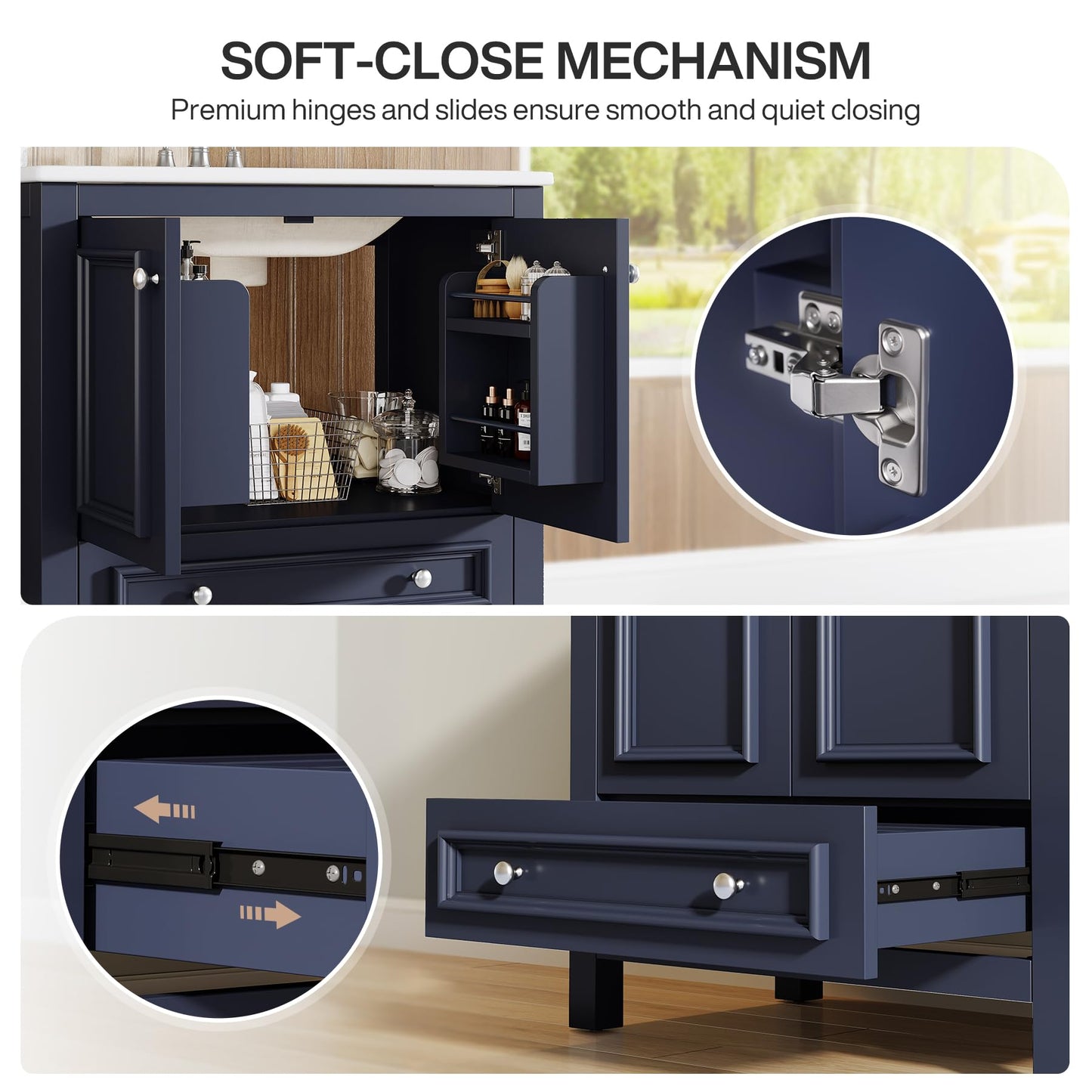 Tribesigns Modern Bathroom Vanity with Sink, Freestanding Bathroom Vanities Cabinet with Ceramic Basin Combo, Bathroom Sink Cabinet with 2 Doors and 1 Drawer, Solid Wooden Frame (Navy Blue, 30 INCH)