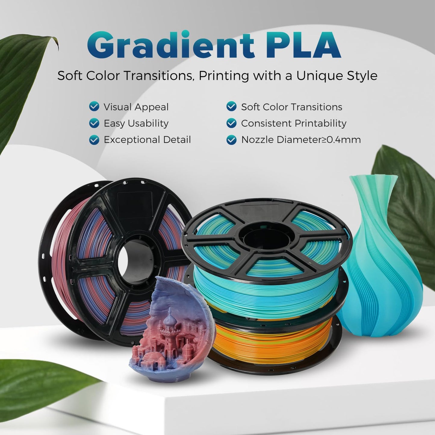Flashforge Pla Filament 1.75Mm +/- 0.02Mm Blue To Yellow Gradient, Smooth Color-Changing 3D Printer Filament 1Kg (2.2Lbs) Spool,
