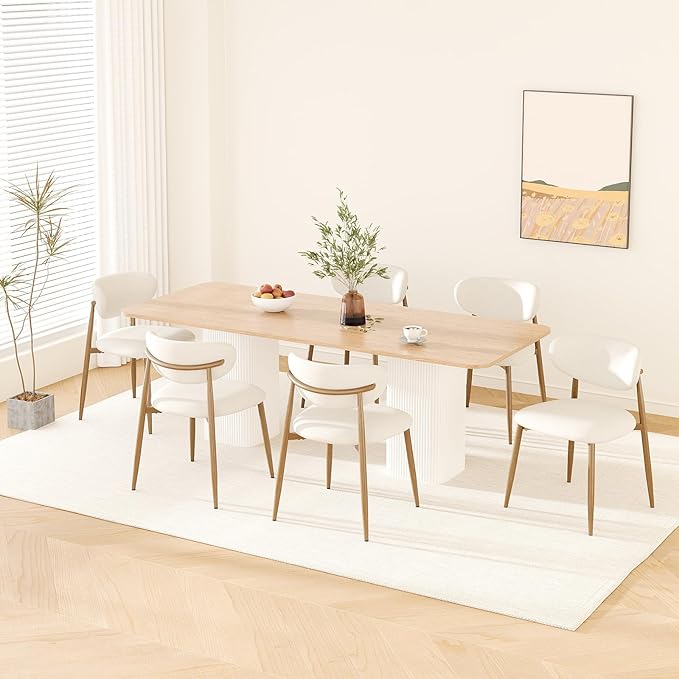 MALOL Dining Chairs Set of 6, Upholstered Dining Room Chairs with Metal Legs and Anti Slip Pads, Curved Back Kitchen Chair for Home and Restaurant Use, Beige