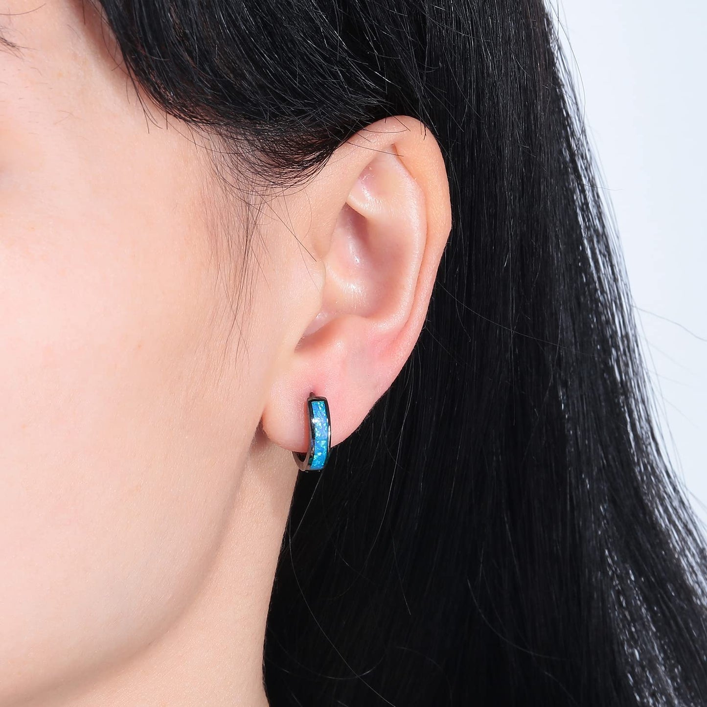 CiNily Opal Huggie Earrings Hinged Hoop Earrings 14K Black Gold Plated Small Hoop Earrings for Women Men Cute Earrings