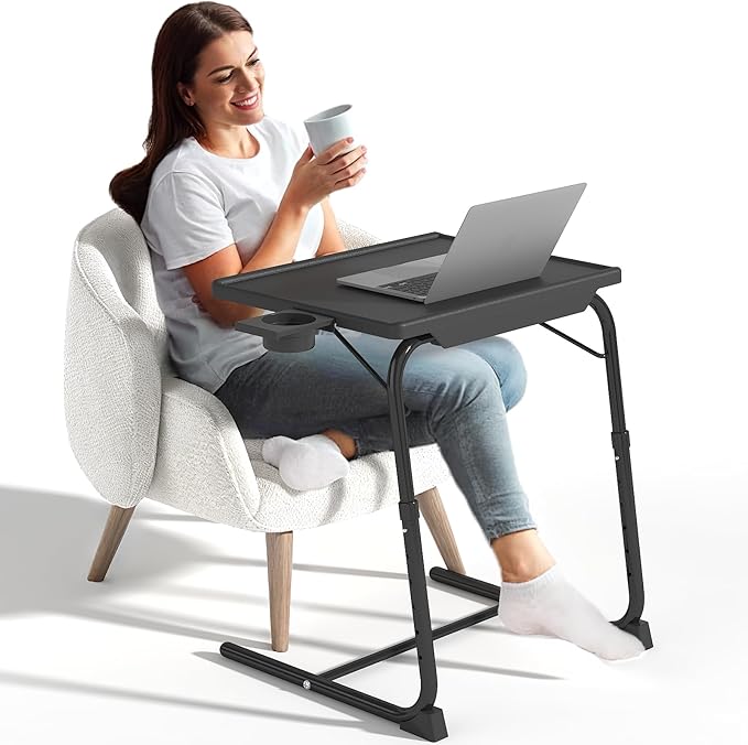 IWDOO TV Tray Table, Adjustable TV Dinner Table for Eating on Couch with Cup Holder, Folding Couch Desk with 6 Height & 3 ...