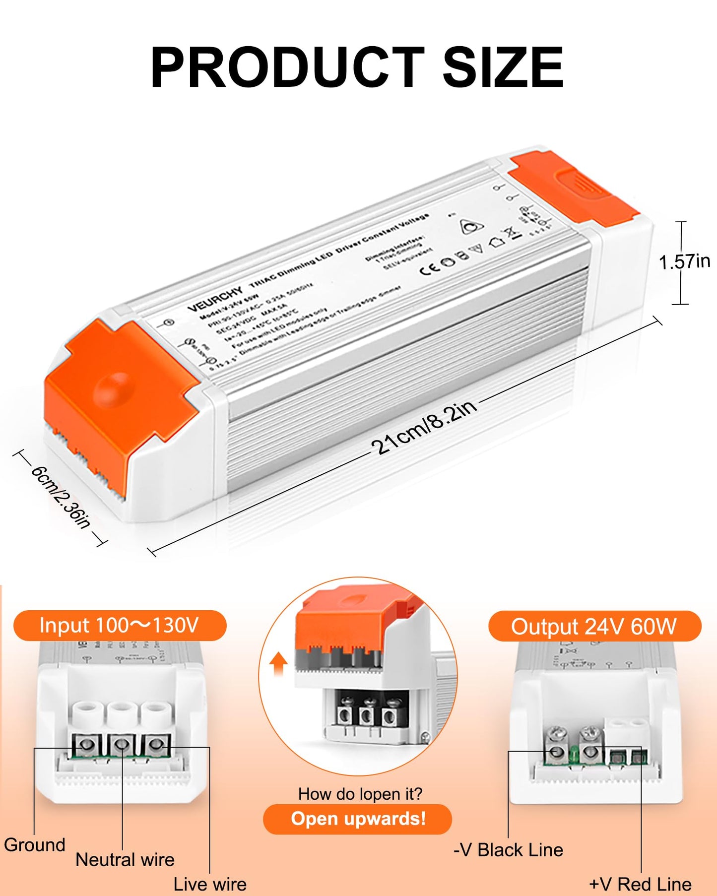 VEURCHY 24V 60W Dimmable LED Driver,120V to DC 24V LED Lighting Low Voltage Transformers, Smooth Flicker Free Dimming 60 Watt LEDs Power Supply 24 Volt, 2 Pack