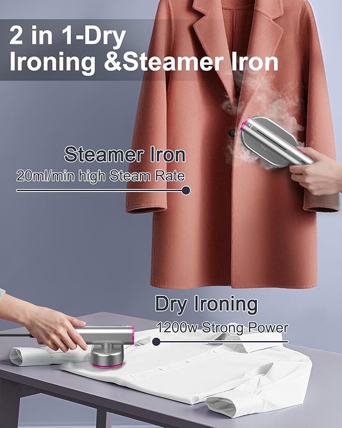 Travel Steamer for Clothes, Portable Handheld Steamer for Clothes, 1200W Strong Power, 15S Fast Heat-up, Strong Penetrating Steam, 2 In 1, 110V-120V