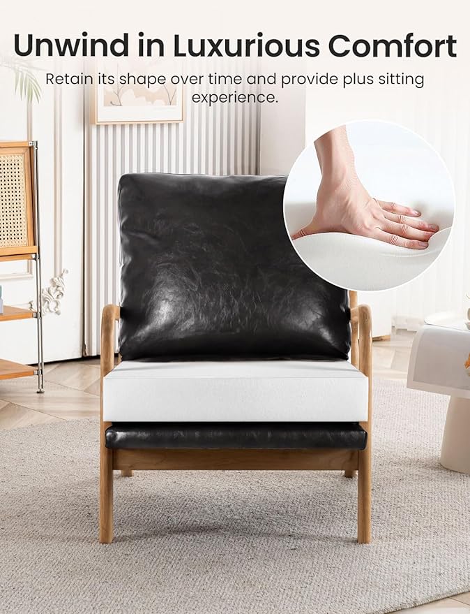 Mid Century Modern Accent Chairs for Living Room, 23” Wide Comfy Chair for Bedroom, Small Cozy Leather Reading Chairs for Adults, 108° Lounge Arm Chair Indoor with Detachable Cover, 5.5" Foam Cushion