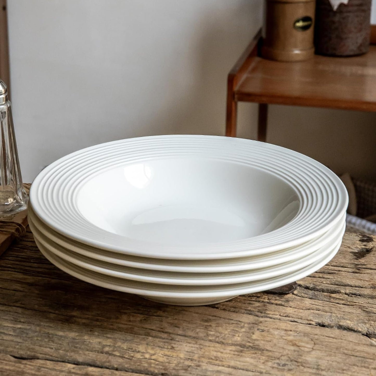 Pasta Bowls Plates Set of 6, 8.5inch Ceramic Plates tableware,Salad,Shallow Soup for Pasta, Soup, Microwave & Dishwasher Safe (6)