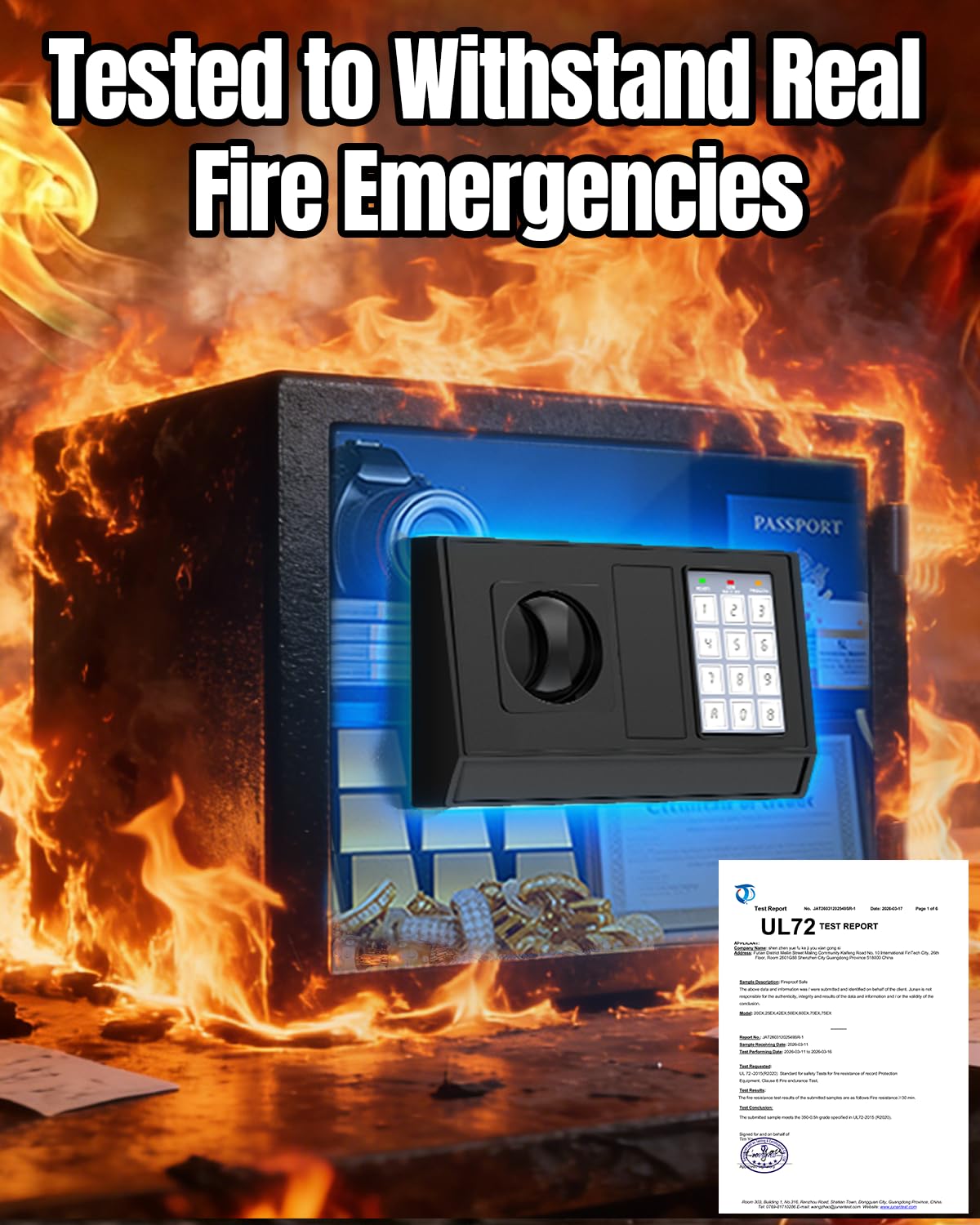 [𝟐𝟎𝟐𝟔 𝟑𝟓-𝐌𝐢𝐧 𝟏𝟕𝟎𝟎°𝐅] Fireproof Safe for Home, Money Safe for Cash, 𝟐𝟐𝐋𝐛𝐬 Fire Proof safes for Home Use, Wall Mounted Safes with Alarm System and LED Light