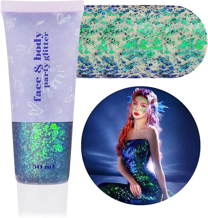 MEICOLY Chameleon Green Face Body Glitter,St Patricks Day Accessories,Color Changing Mermaid Face Glitter,Halloween Glitter Face Paint for Face Body Hair,Festival Rave Outfits Accessories for Women