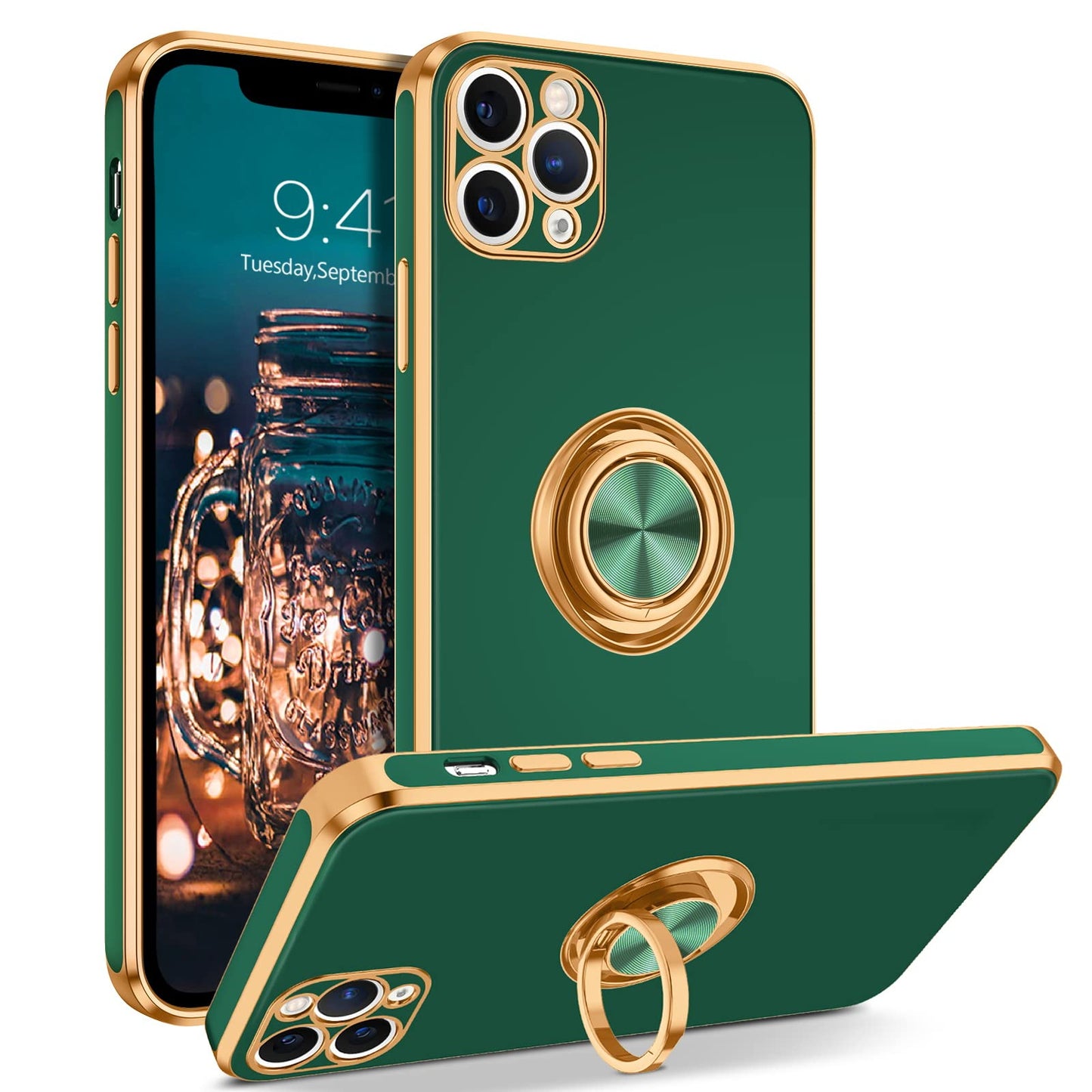 Bentoben For Iphone 11 Pro Max Case, Phone Case Iphone 11 Promax, Slim Fit Kickstand Ring Holder Shockproof Protection Soft Tpu