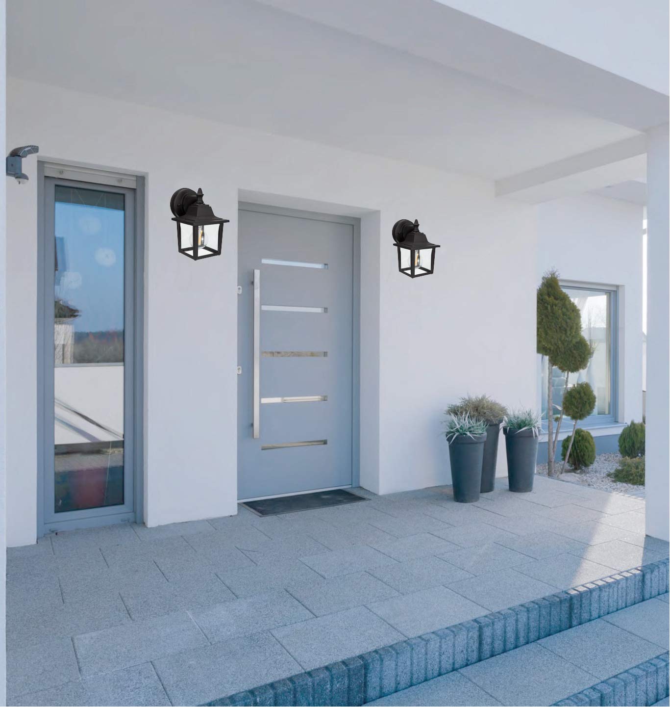 LIT-PaTH Outdoor Wall Lantern, Wall Sconce as Porch Lighting Fixture, E26 Medium Base 60W Max., Aluminum Housing Plus Glass, Bulbs NOT Included, Matte Black Finish, 1-Pack