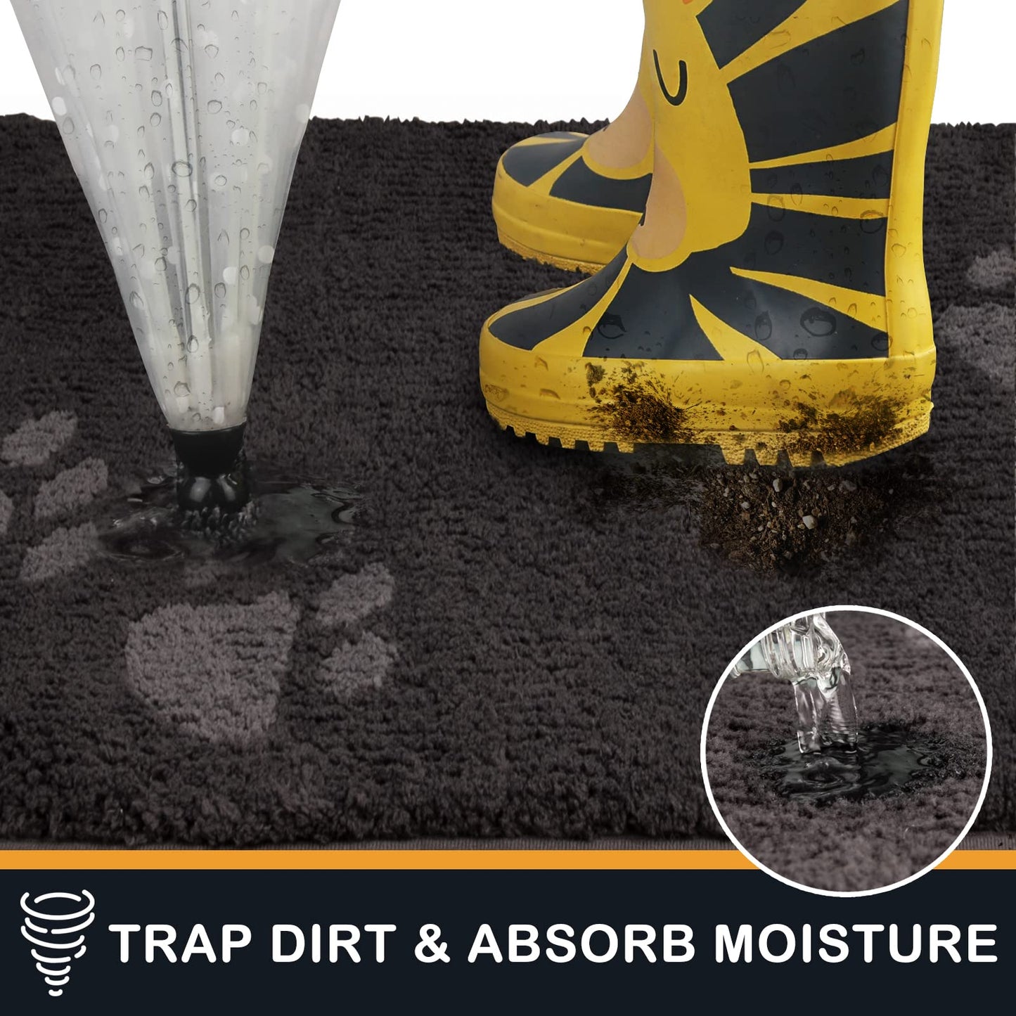 PURRUGS Dirt Trapper Door Mat 24" x 35.5", Non-Skid/Slip Machine Washable Microfiber Entrance Rug, Shoes Scraper, Dog Doormat, Super Absorbent Floor Mat for Muddy Wet Shoes and Paws, Charcoal