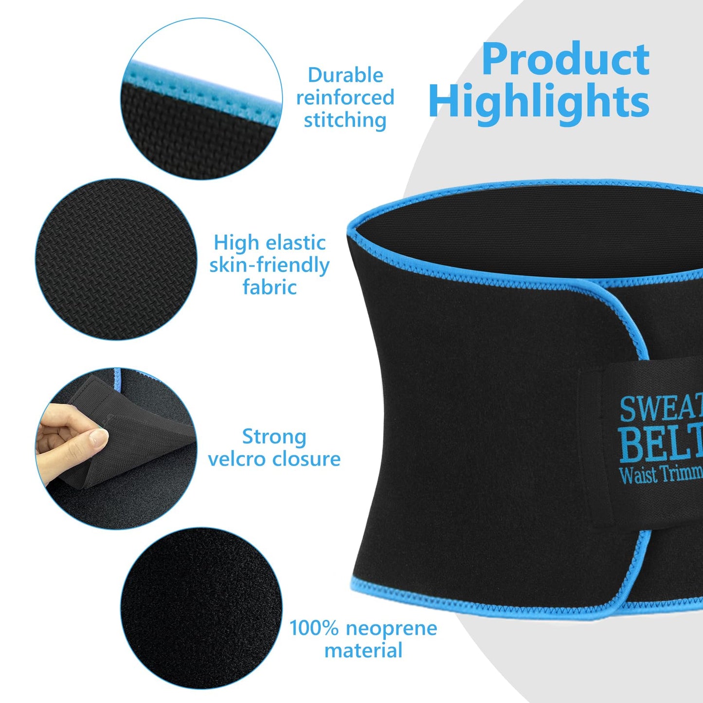 AMZBOSS Waist Trainer for Women Lower Belly Fat, Waist Sweat Band for Women, Belly Band Sweat Belt, Stomach Wrap, Faja Body Shaper (Blue, Large)