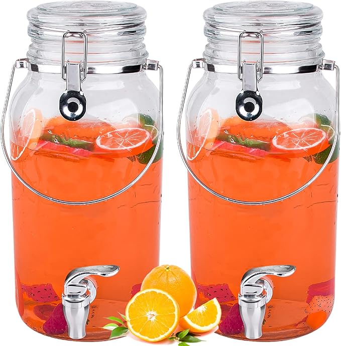 Eleganttime 1 Gallon Glass Drink Dispensers for Parties,2 Pack Beverage Dispenser With Spigot,Laundry Detergent Dispenser ...