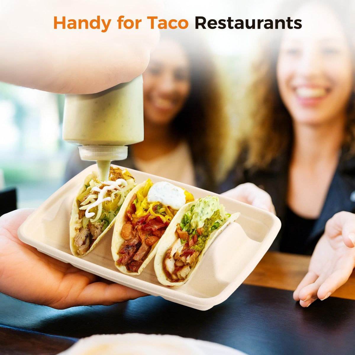 JUSTDOLIFE 150 PCS Disposable Taco Holders for Party, Bagasse Pulp 3-Slot Taco Plates, Taco Plates With 3 Dividers, Recyclable Plant Fiber Food Serving Tray for Taco Sandwich Pancake Hot Dog