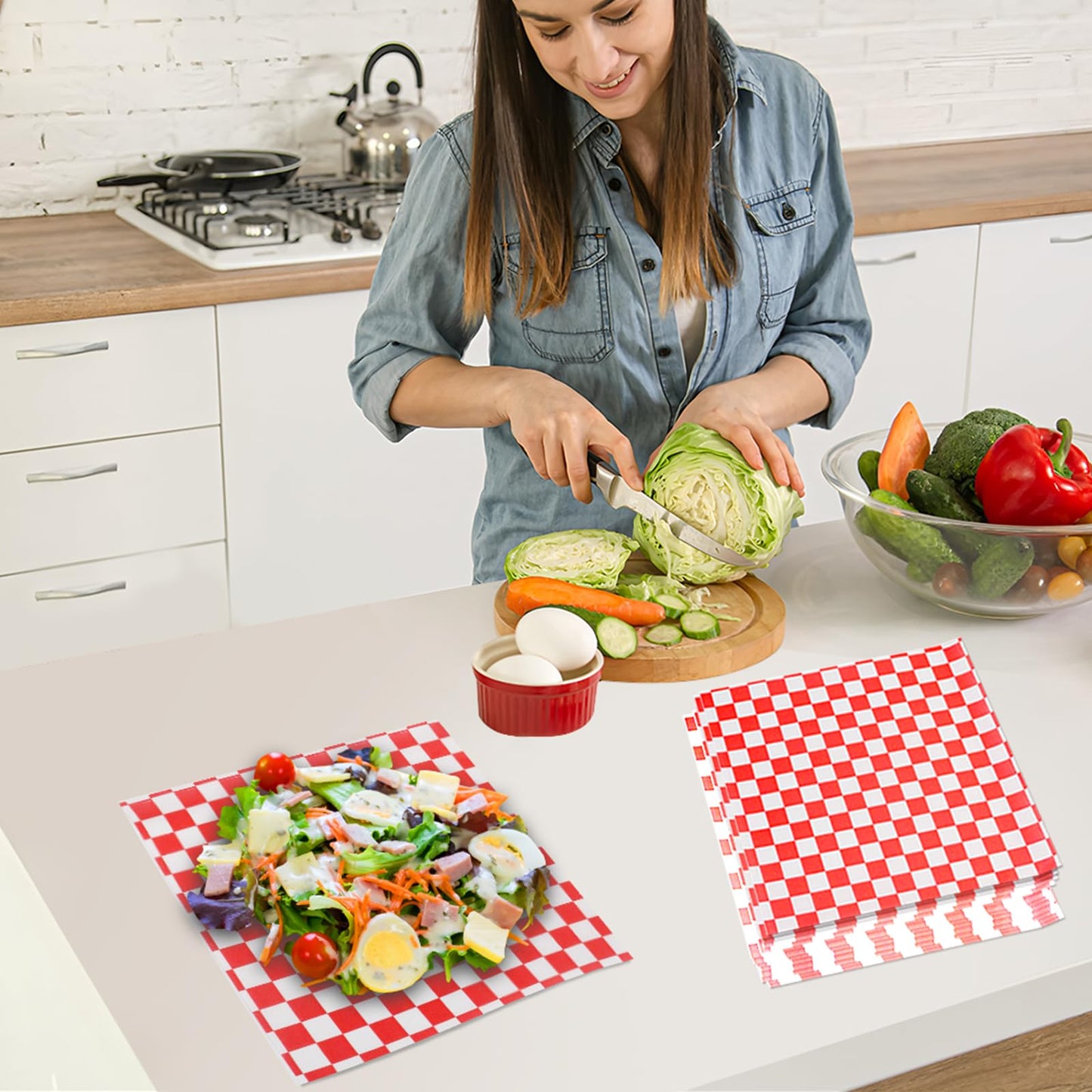 PANKQQ 100Pcs Valentine's Day Deli Paper Sheets, Ultra Grease Resistant Wax Paper Sheets for Food 7x7", Premium Sandwich Wrapping Pa-per at School Lunches, Perfect Food Basket Liners for Festival