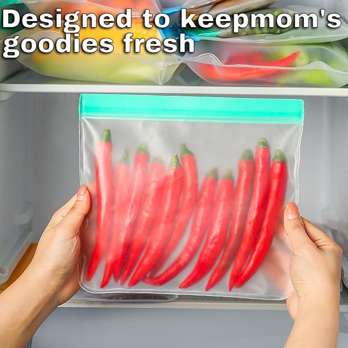 8 Pack Reusable Gallon Freezer Bags Dishwasher Safe, BPA Free Reusable 1 Gallon Bags Silicone, Leakproof Storage Bags for Marinate Meats, Cereal, Vegetables, Home Organization(Green)
