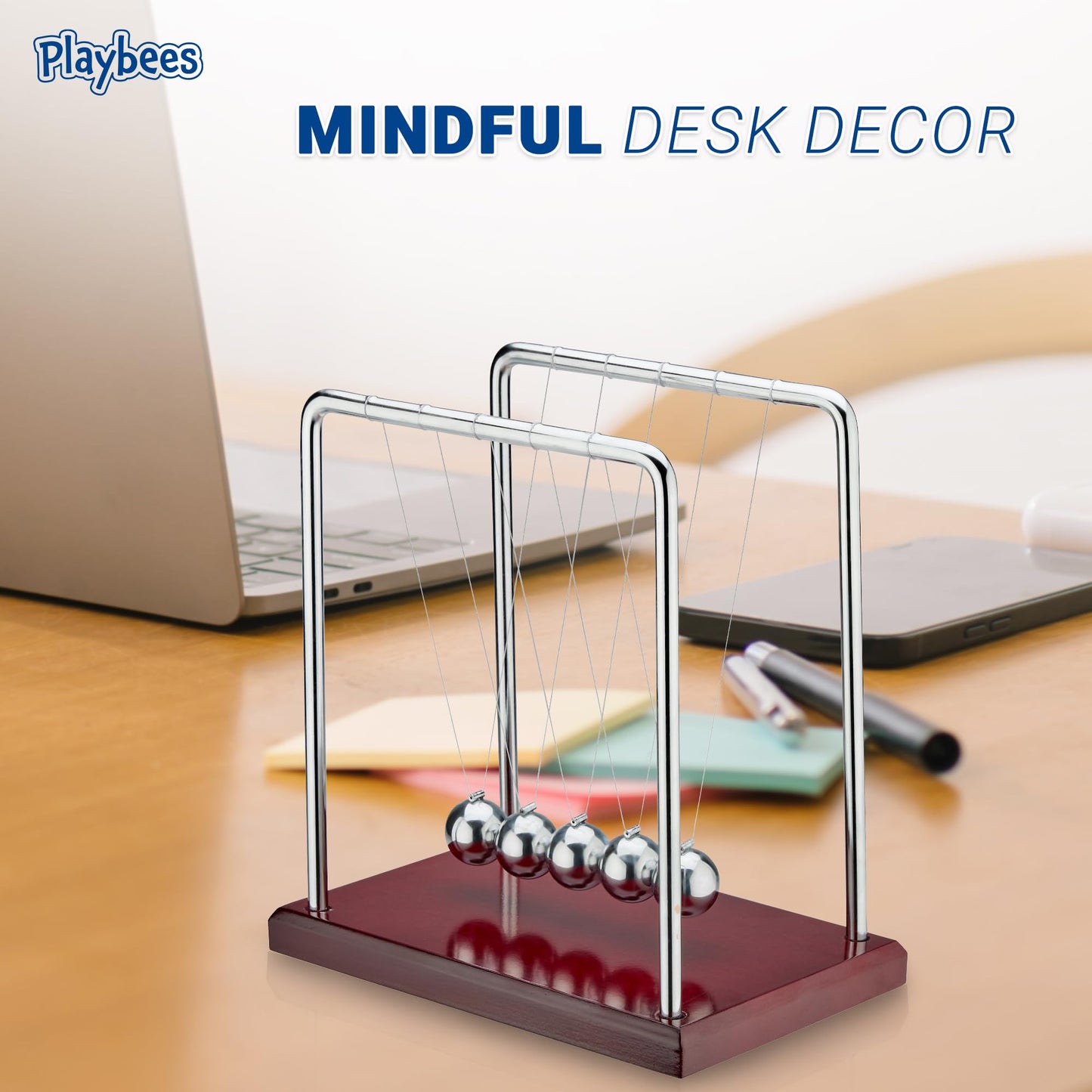 Playbees Newton's Cradle Pendulum Balance Balls Science Physics Gadget 5 Beads Brown Kinetic Motion Toy Desktop Decoration Calm Down Fidgets Accessories Physics Learning Desk Toy