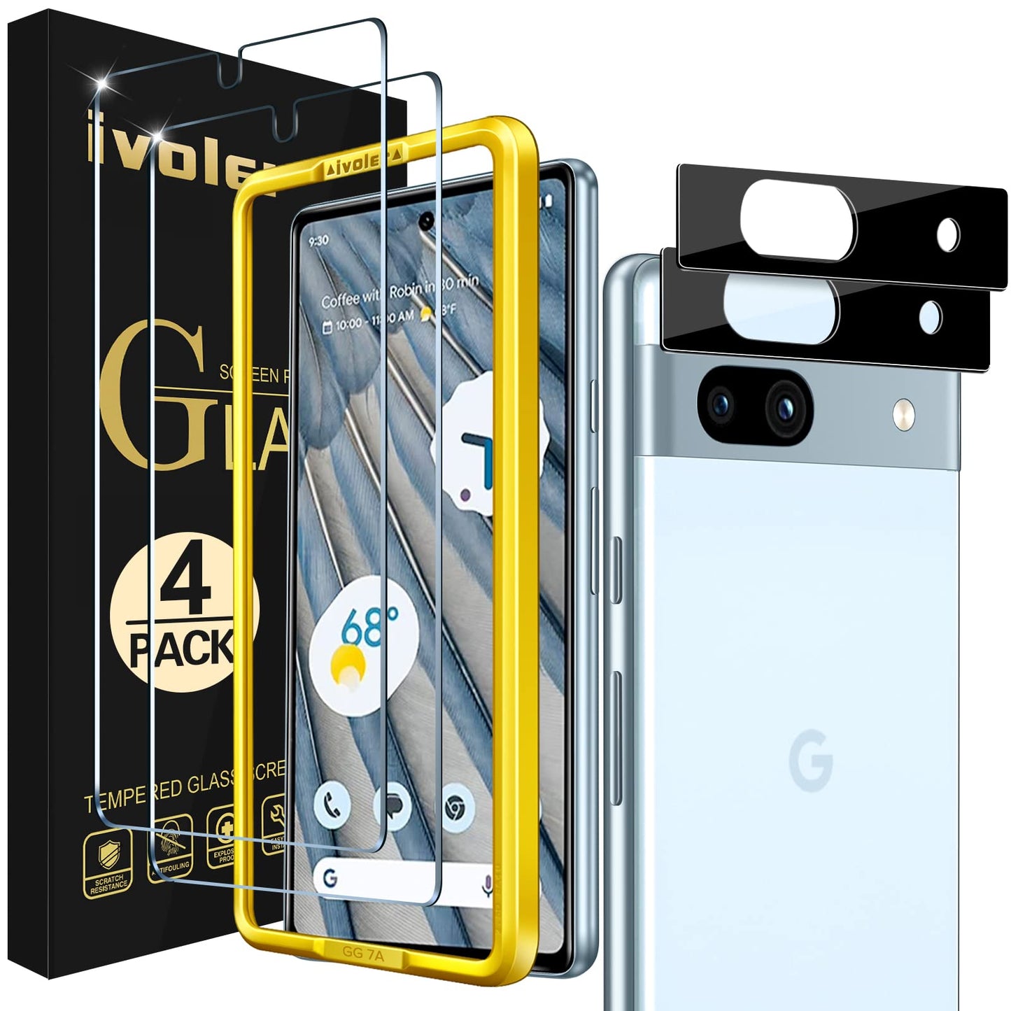 Ivoler Screen Protector For Google Pixel 7A Tempered Glass Film [2 Pack] With [2 Pack] Camera Lens Protector Tempered Glass With