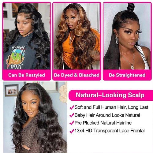 virginess 13x4 Body Wave Lace Front Wigs Human Hair Pre Plucked 180% Density HD Transparent Lace Frontal Wigs Human Hair for Women Glueless Wigs Human Hair With Baby Hair 18 Inch
