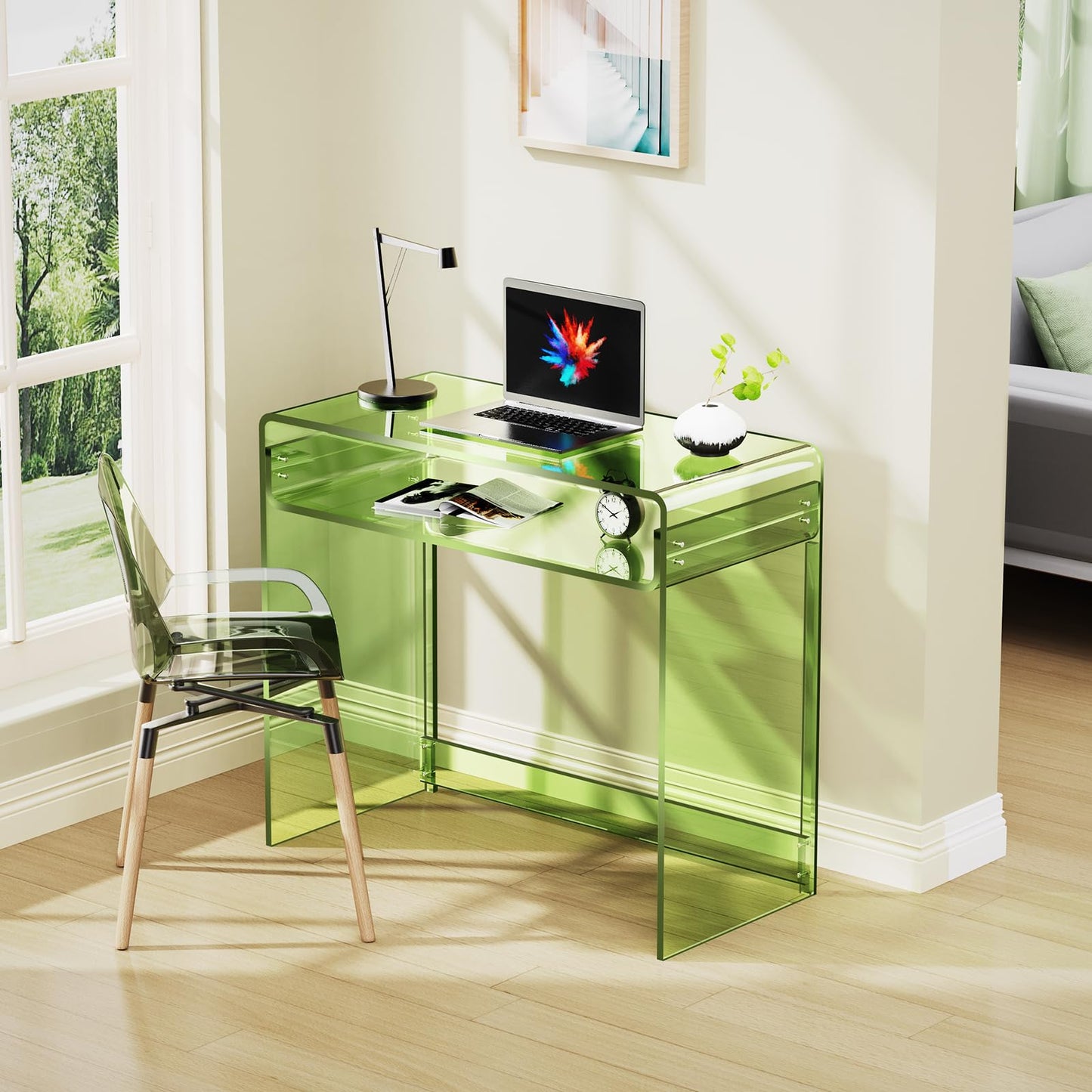 solaround Acrylic Desk Laptop Workstation Study Table Home Office Console Table Entrance Tables Decor (Green)