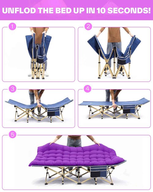 Sportneer Camping Cot with Mattress – Foldable Sleeping Cot for Adults, Heavy Duty Portable Bed for Camping, Hiking, Guest Room, Outdoor, 450 lbs Capacity, Easy Setup, Dual Side Pockets