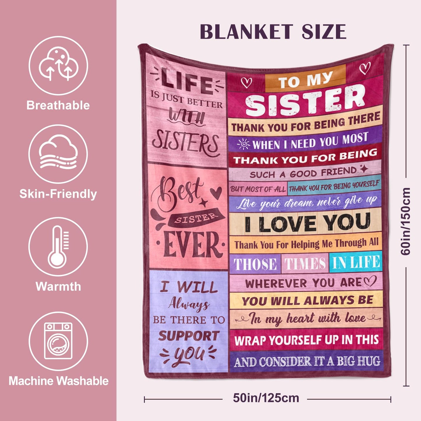 Sister Birthday Gifts - Sisters Gifts from Sister Adult - Sisters Blankets Gift for Women - Best Sister’s Ever Gift for Christmas Mothers Day & Valentines Day - to My Sister's Blanket 50"x60"