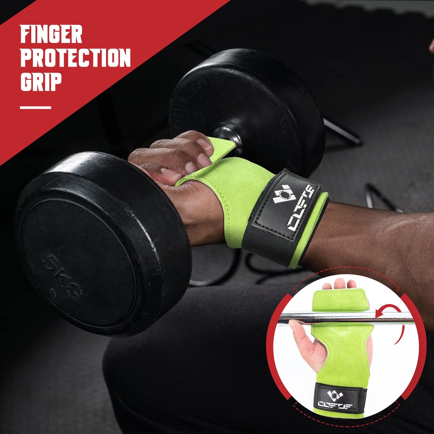 COFOF Weight Lifting Wrist Strap,Double Layer Leather Weightlifting Wrist Strap for Deadlift and Powerlifting, Adjustable Neoprene Padded Gym Workout Lifting Wrist Hooks for Men/Women(Pair)