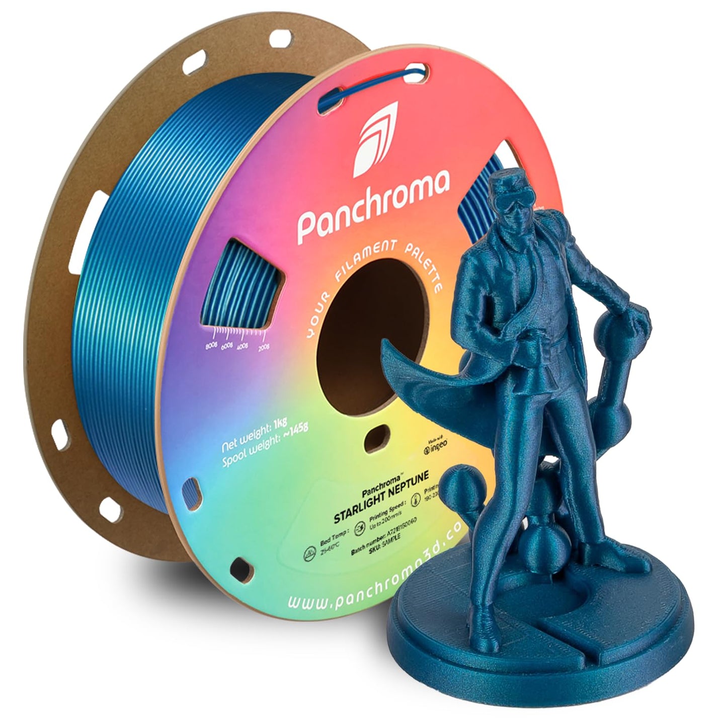 Polymaker Panchroma Blue Color Changing PLA, 1.75mm, 1KG, Glitter Starlight Neptune 3D Printer Filament, Hides Layer Lines, Easy