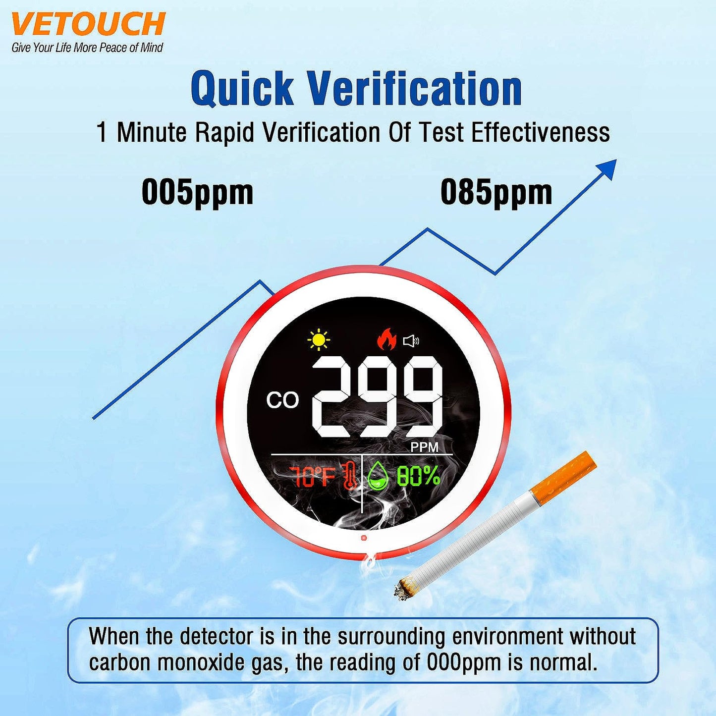 VETOUCH High-Precision CO Detector Ultra-Fast Response Durable & Stable 24/7 Monitoring with Instant Alarm Stable Performance CO Alarm Ultra-Fast Sensing Durable Metal Housing