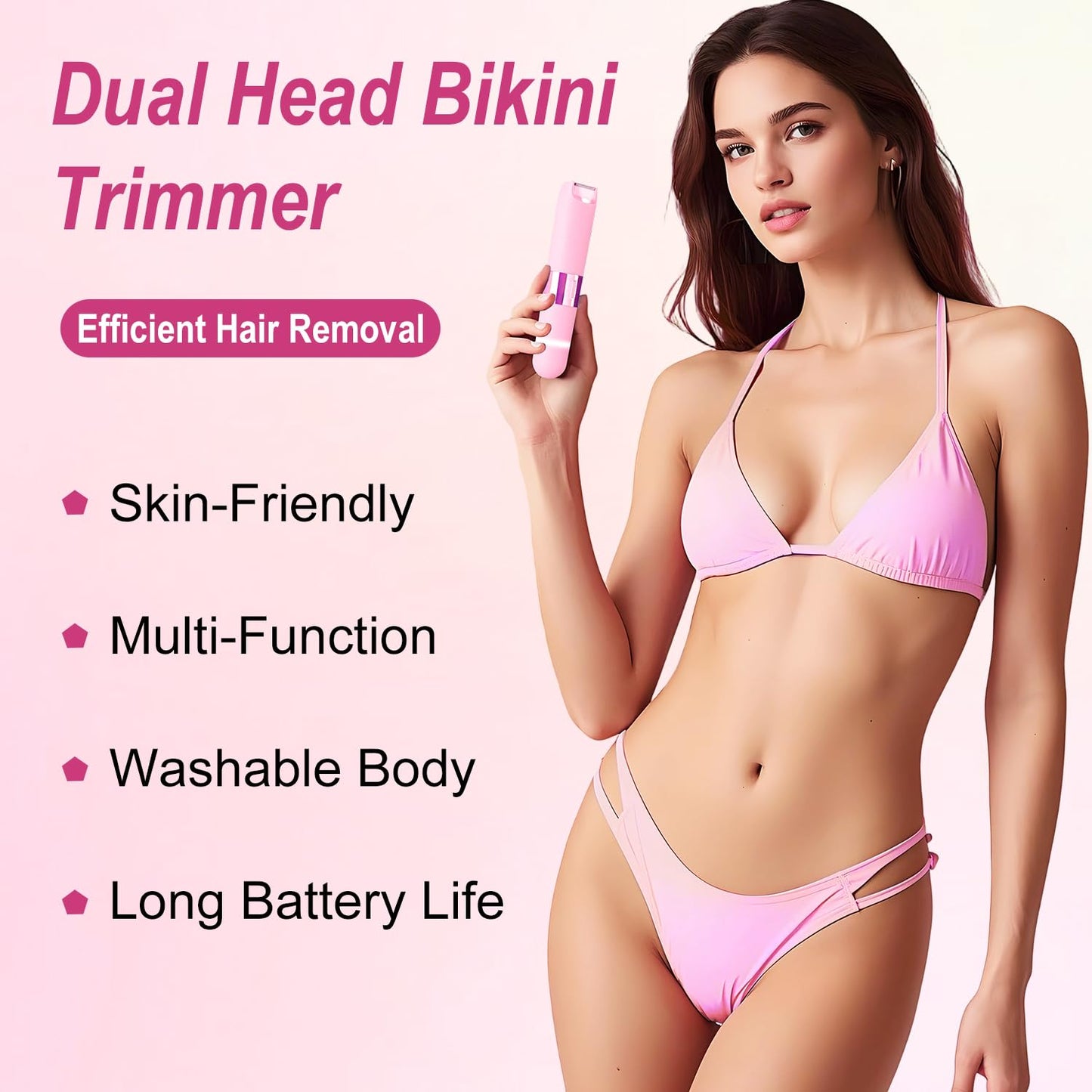 Dermave Bikini Trimmer Razors Shaver for Women,2-in-1 Waterproof Electric Dual Ceramic Head Shaver,IPX7 Waterproof Rechargeable