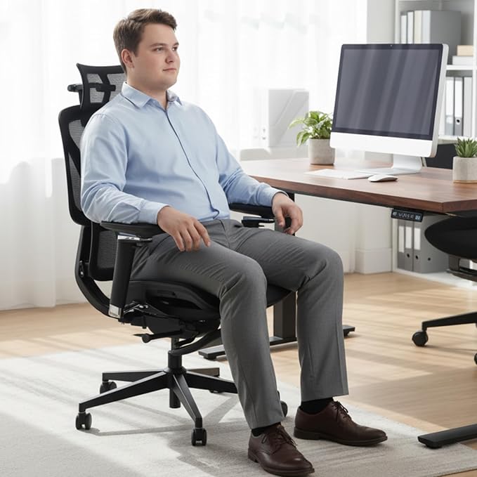 Ergonomic Office Chair with Footrest,Office Chair with 136° Recline, Ergonomic Desk Chair with Larger Adjustable Lumbar Support, Computer Chair with Mesh Seat