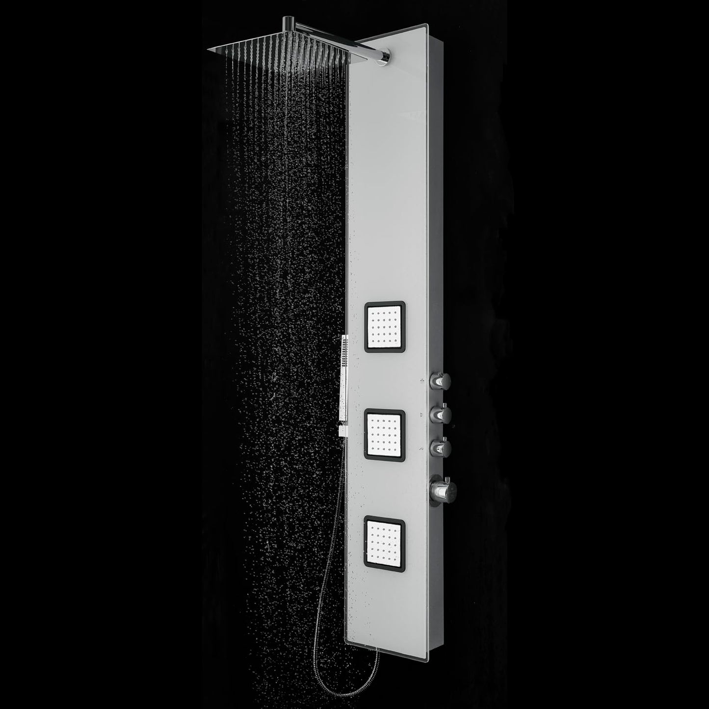 Blue Ocean ™ 59” Aluminum SPA8659 Thermostatic Shower Panel Tower with Rainfall Showerhead, 3 Sets Body Nozzles, and Handheld Showerhead, Shower Column