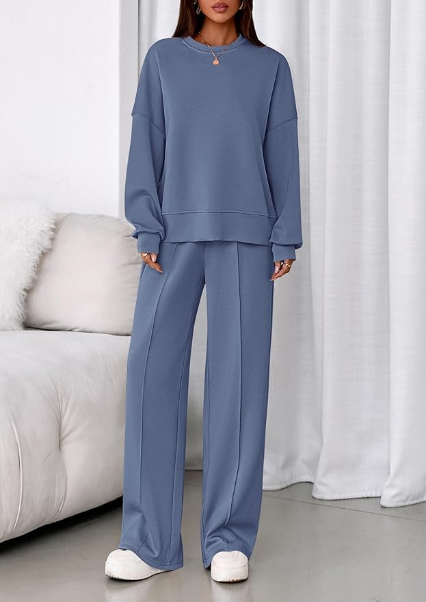 PRETTYGARDEN 2 Piece Sets For Women Fall Trendy Long Sleeve Sweatshirt Wide Leg Pants Loungewear Set Matching Sweatsuit
