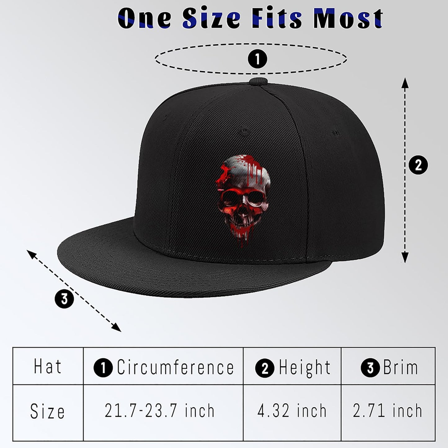 Horror Bleeding Skull Snapback Hats for Men Flat Bill Snap Backpack Baseball Hat for Women Skeleton Dad Trucker Hats Adjustable Baseball Cap Fitted Hats for Skateboarding Running
