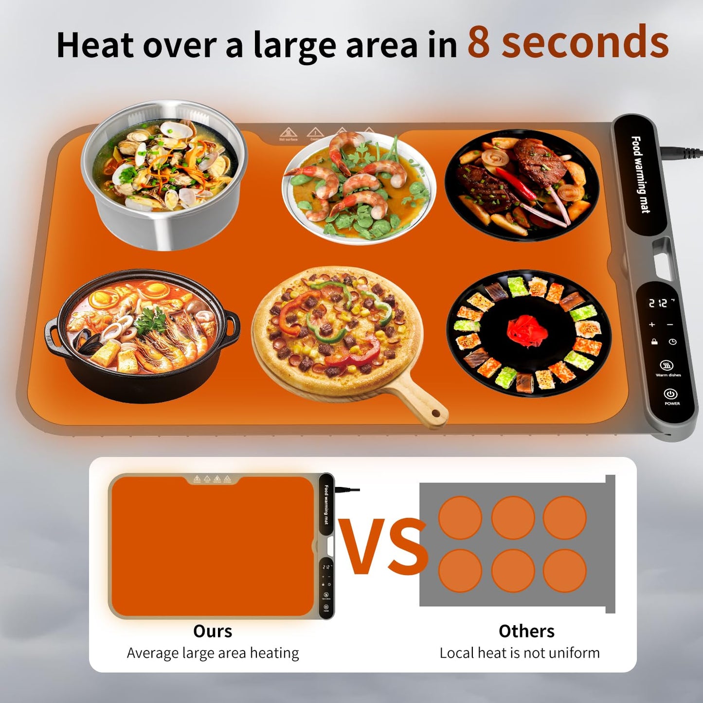 Electric Warming Tray&Food Warming MatFast Full Surface Electric Warming Tray with 7 Temp-Settings & 8H Timer, Portable Roll Up Food Warmer for Gatherings (Grey, 24''X15'')