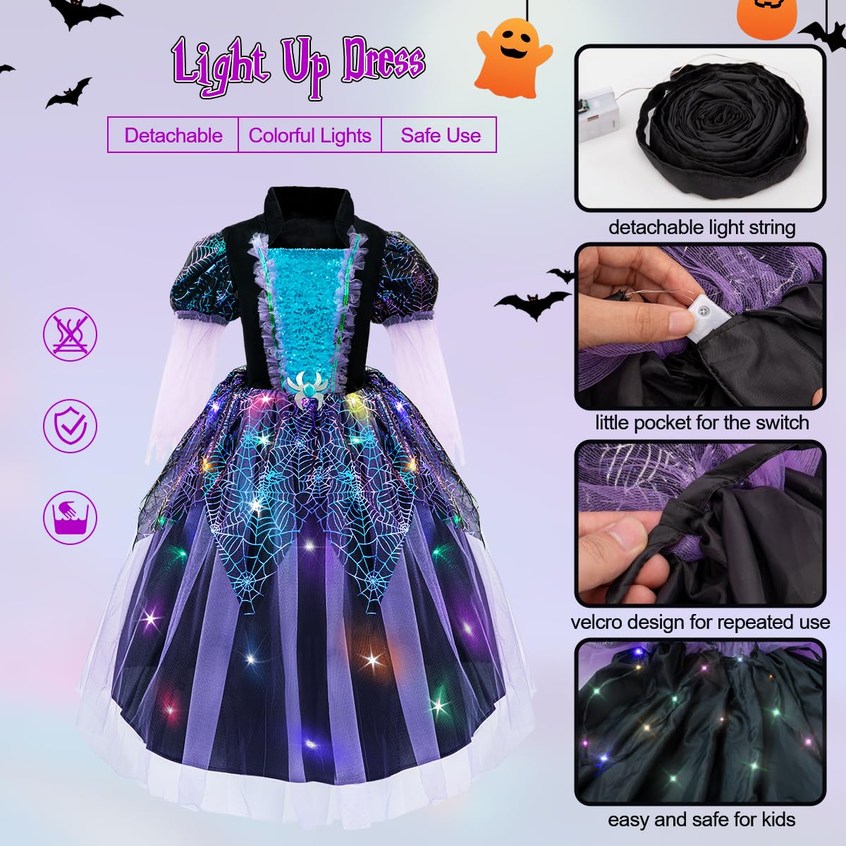 Meland Halloween Witch Costume for Girls(XL,10-11 Years), Purple
