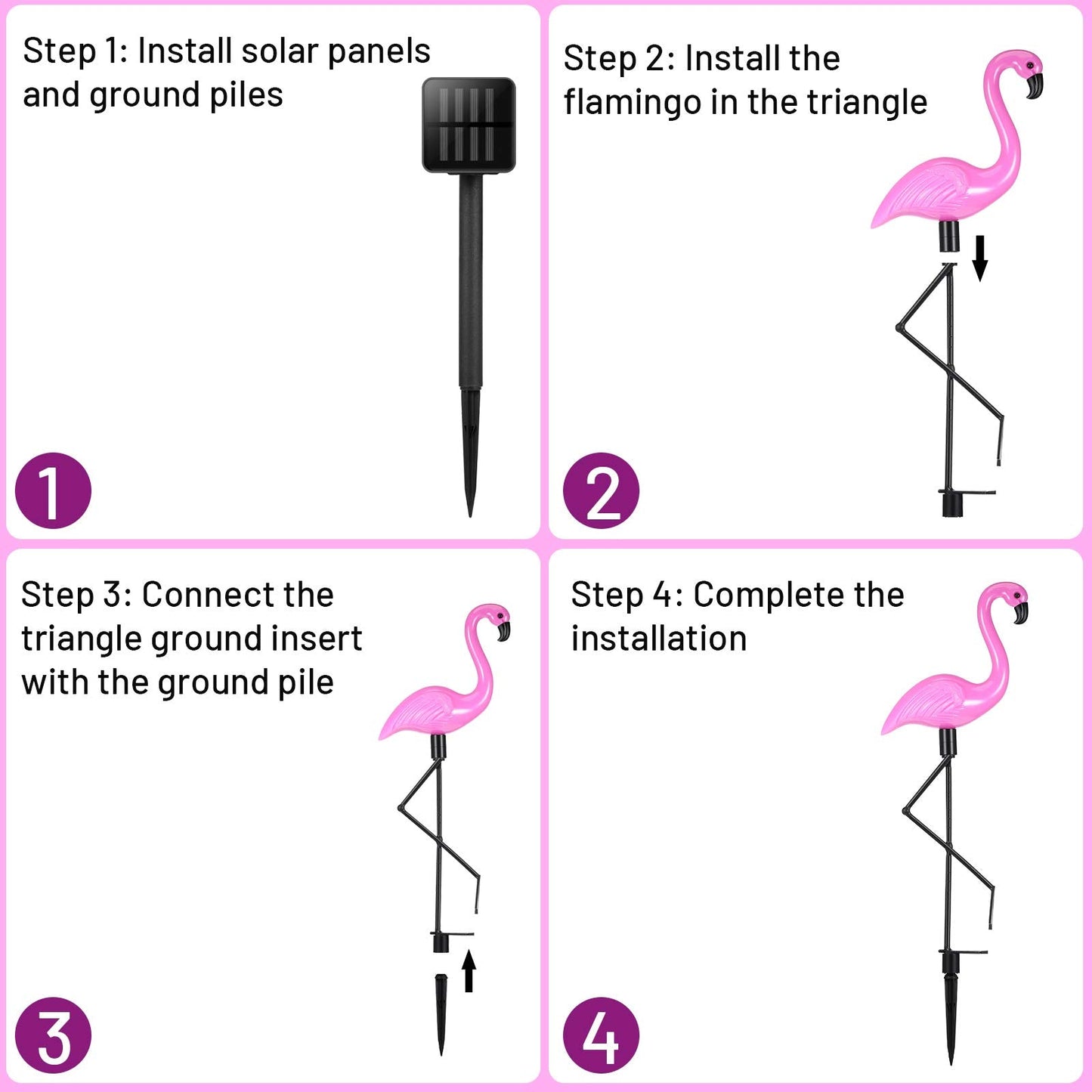 Mudder 3 Pieces Flamingo Solar Lights Outdoor Pink Flamingo Yard Stake Lights, Waterproof Lawn Garden Ornaments for Christmas Patio Pond Backyard Decor