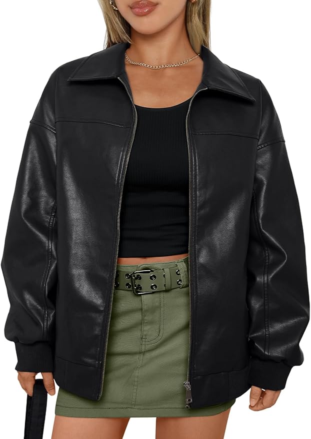 AUTOMET Womens Oversized Leather Jackets Zip Up Coats Faux Motorcycle Bomber Outfits Fall Trendy Fashion Winter Clothes 2026