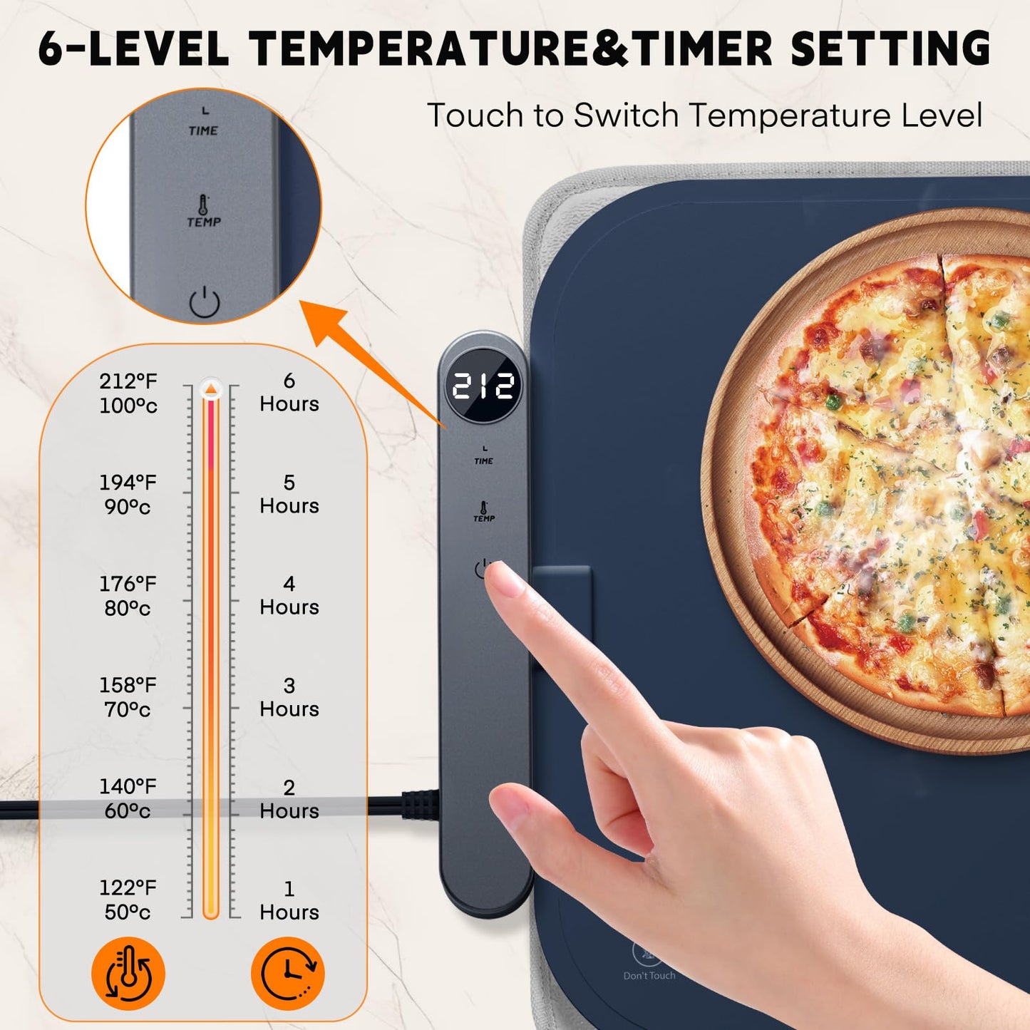 Homelove Warming Mat for Food - Electric Warming Tray with 6-Level Temperature and Hours Setting, Full Surface Graphene Heating, Waterproof Dishwasher-Friendly Food Warmer for Parties, Kitchen (Blue)