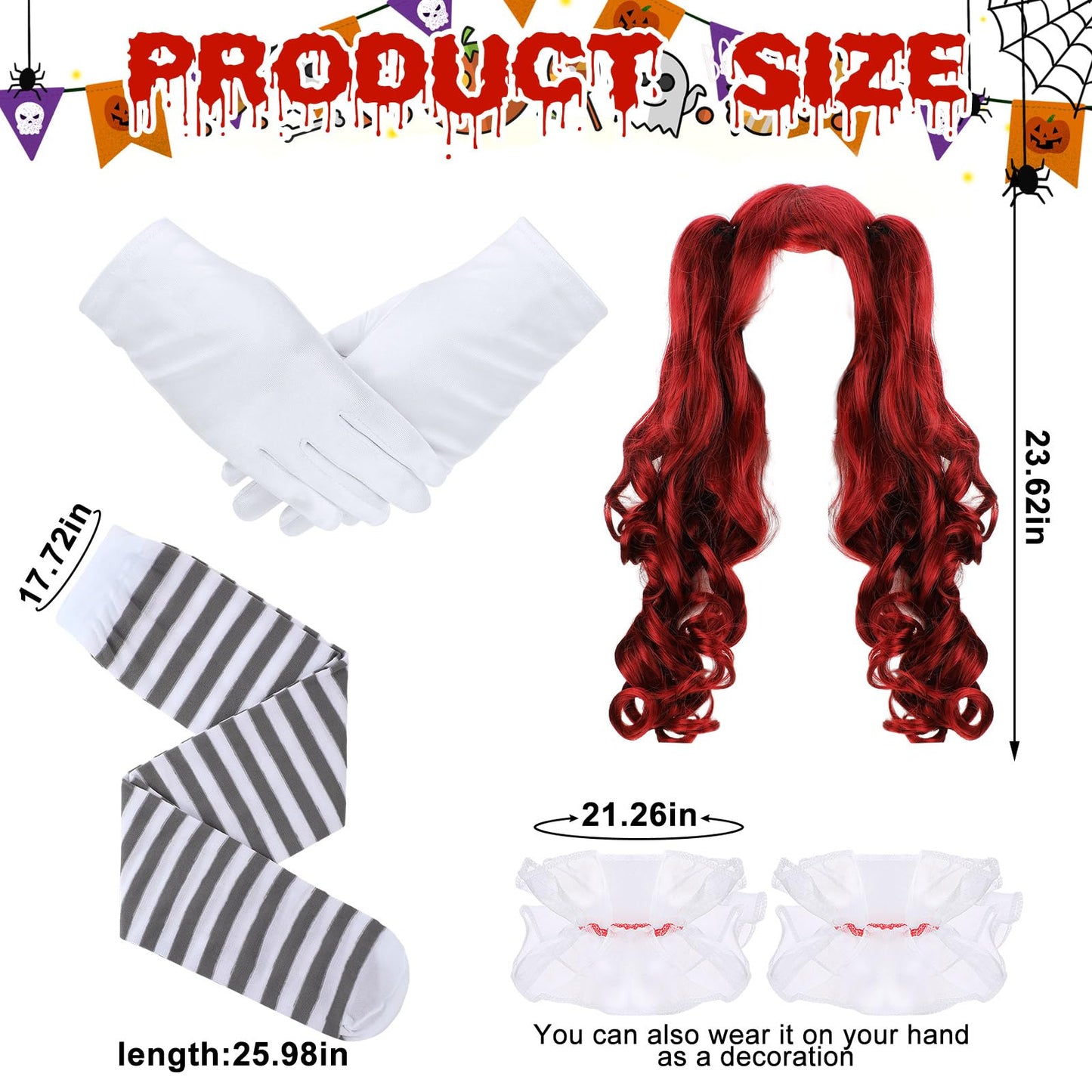 Toulite Halloween Carnevil Clown Costume for Women Clown Wig Dress up Clown Costume for Halloween Scary Cosplay Party (Large), White