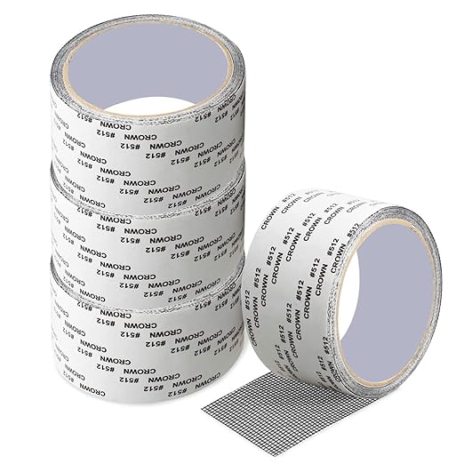 Lainrrew 4 Rolls Window Screen Repair Kit Tape, Strong Adhesive Fiberglass Covering Wire Mesh Repair Tape for Screen Door and Window Screen Tears Holes, Total 26.2 Ft