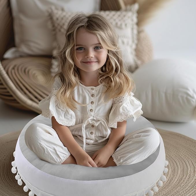 Kishome Large Floor Pillow Kids Round Floor Cushion Seating, 20 inches Big Circle Pillow, Round Floor Pillows Seating for Children, Oversized Mat for Reading Nook Teepee Playroom Nursery, Light Grey