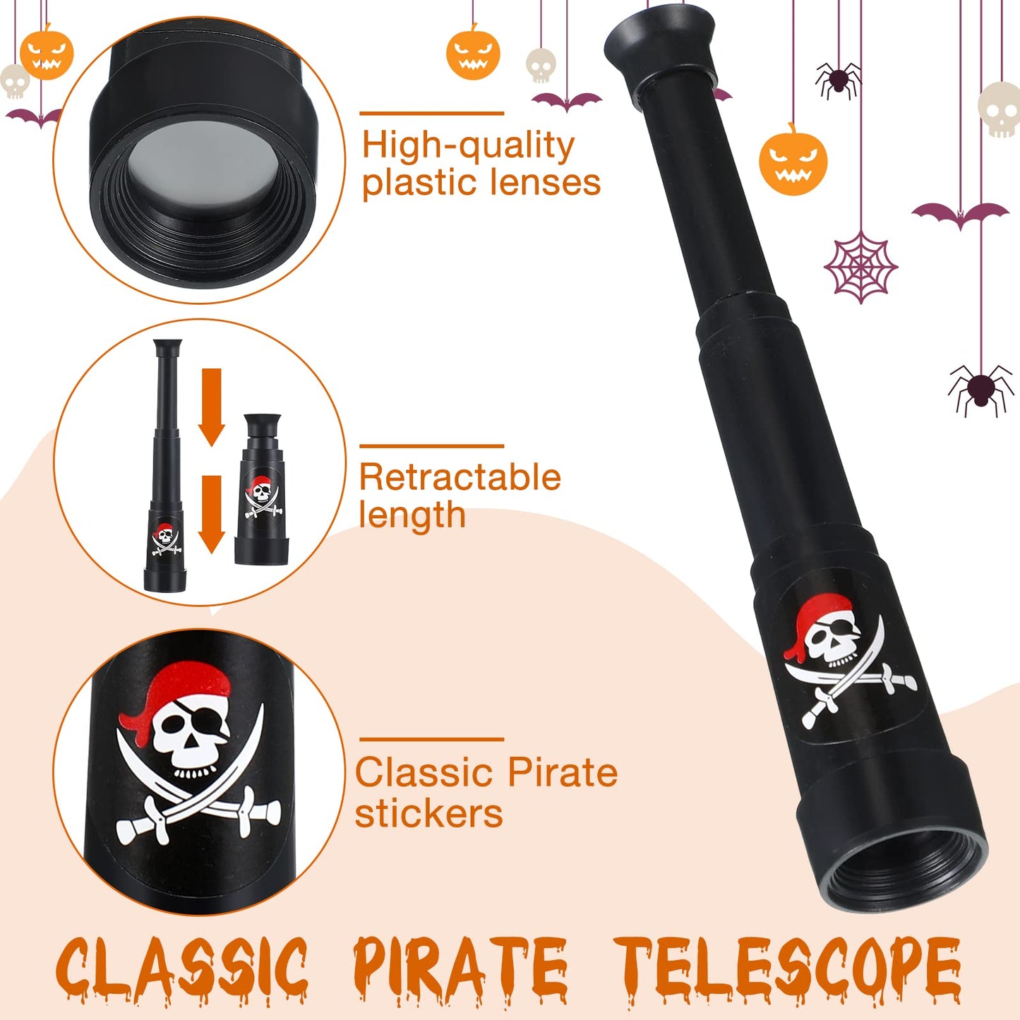 JaGely 80 Pcs Pirate Party Cosplay Set Include 20 Felt Pirate Hat 20 Captain Eye Patches 20 Inflatable Swords with Plastic Telescopes Accessories for Halloween Party Supplies