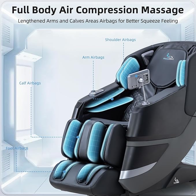 MassaMAX MT339 4D Massage Chair, Full Body Shiatsu Recliner with Auto Extendable Footrest, Zero Gravity, SL Track, Deep Yoga Stretch,15 Modes, AI Voice Control, Foot Rollers, and Heating (Deep Black)