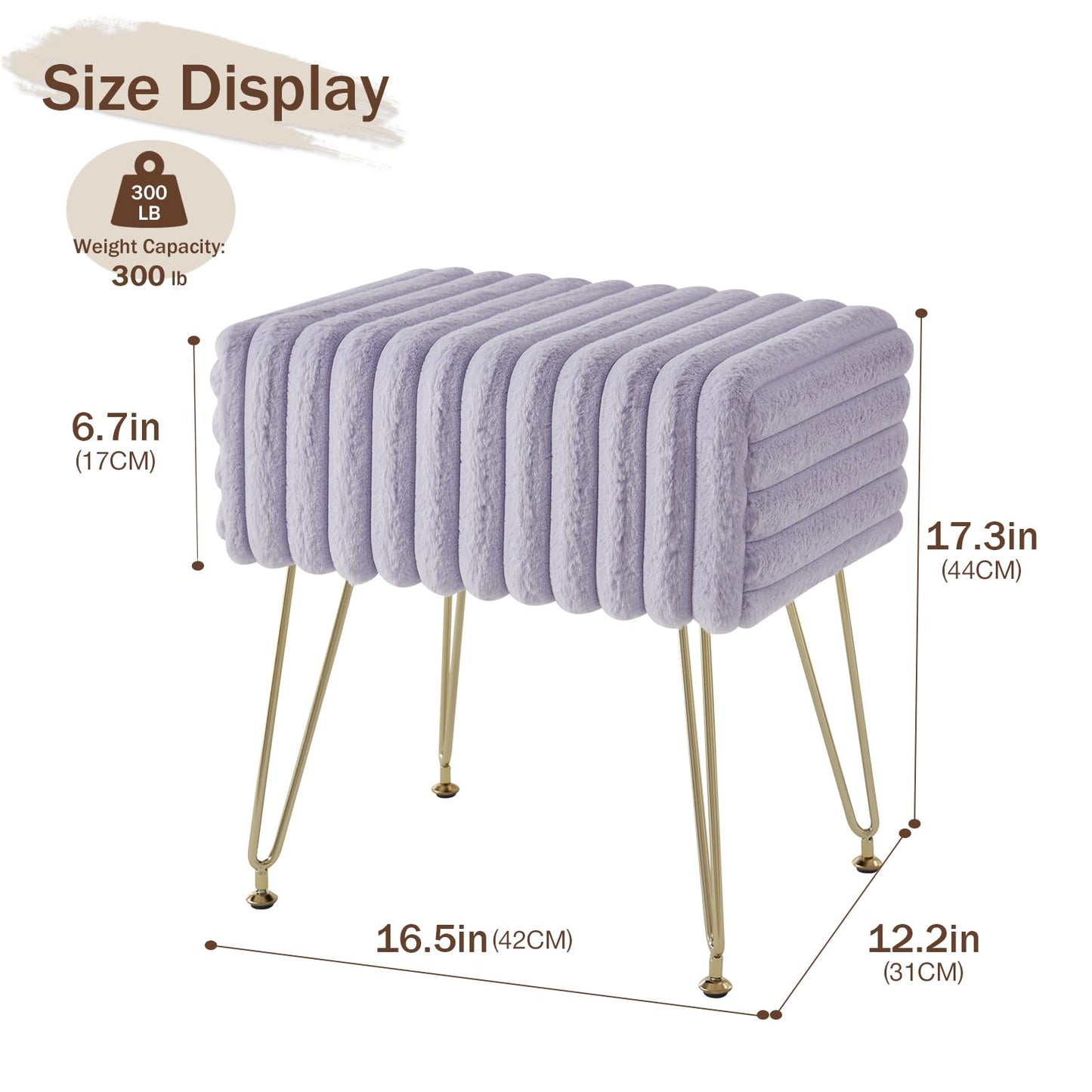 EBENCHICO Vanity Stool Chair,Foot Stools Ottoman,Faux Fur Step Stools,Vanity Stool for Makeup,Make up Chairs for Vanity,Vanity Small Bench Seat Storage