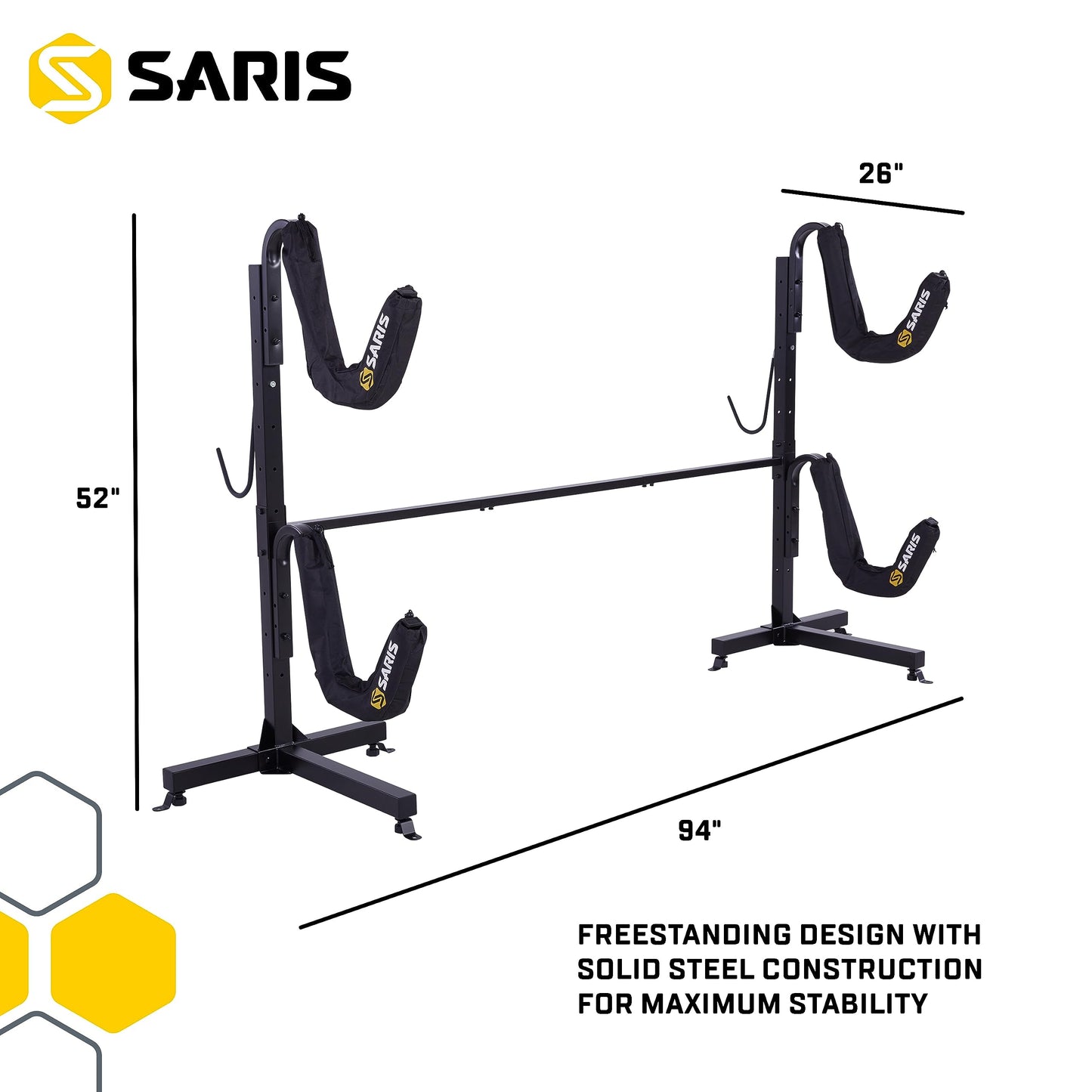 Saris Kayak Storage Rack, Heavy Duty Freestanding Storage for Two-Kayak, SUP, Canoe & Paddleboard for Indoor, Outdoor, Garage, Shed, or Dock, Adjustable Levels