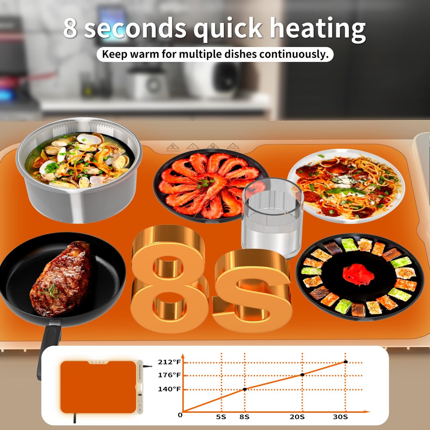 Electric Warming Tray&Food Warming MatFast Full Surface Electric Warming Tray with 7 Temp-Settings & 8H Timer, Portable Roll Up Food Warmer for Gatherings (Beige, 24''X15'')