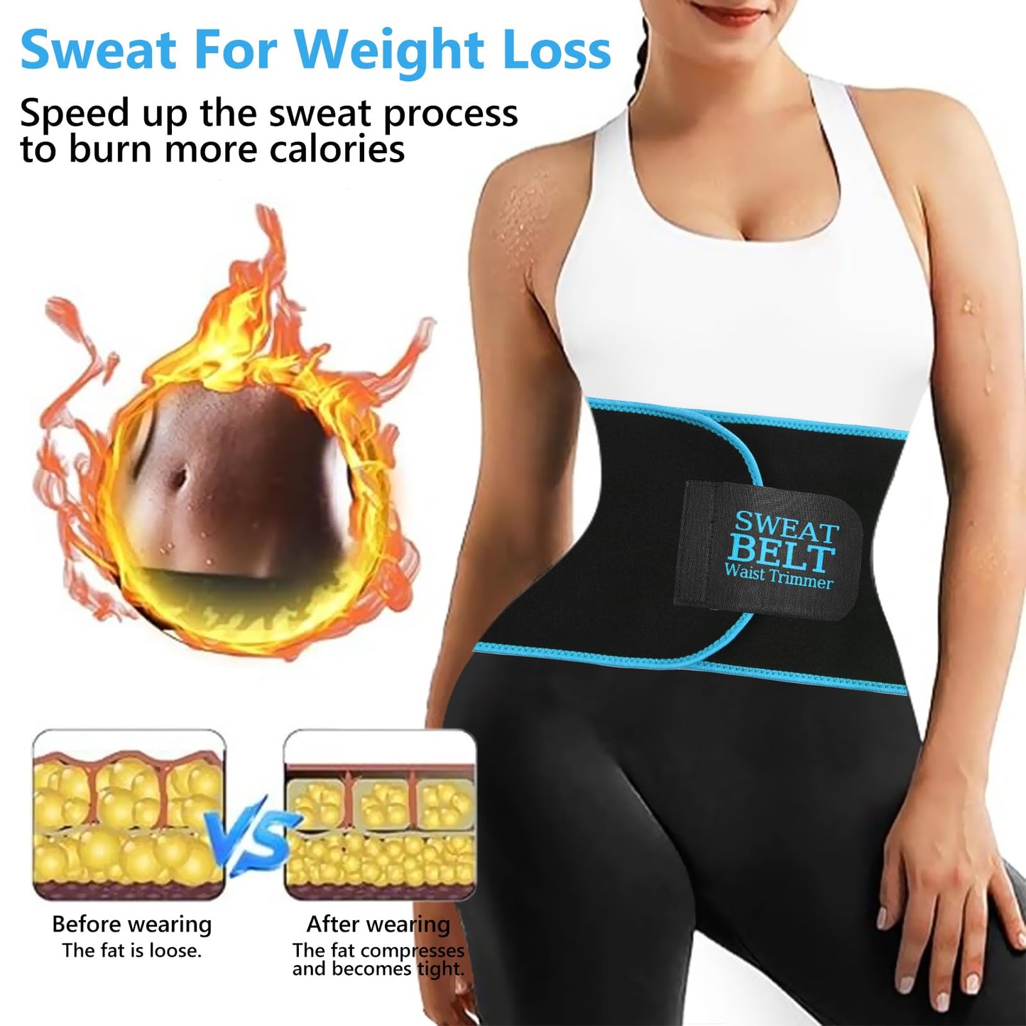 AMZBOSS Waist Trainer for Women Lower Belly Fat, Waist Sweat Band for Women, Belly Band Sweat Belt, Stomach Wrap, Faja Body Shaper (Blue, X-Large)